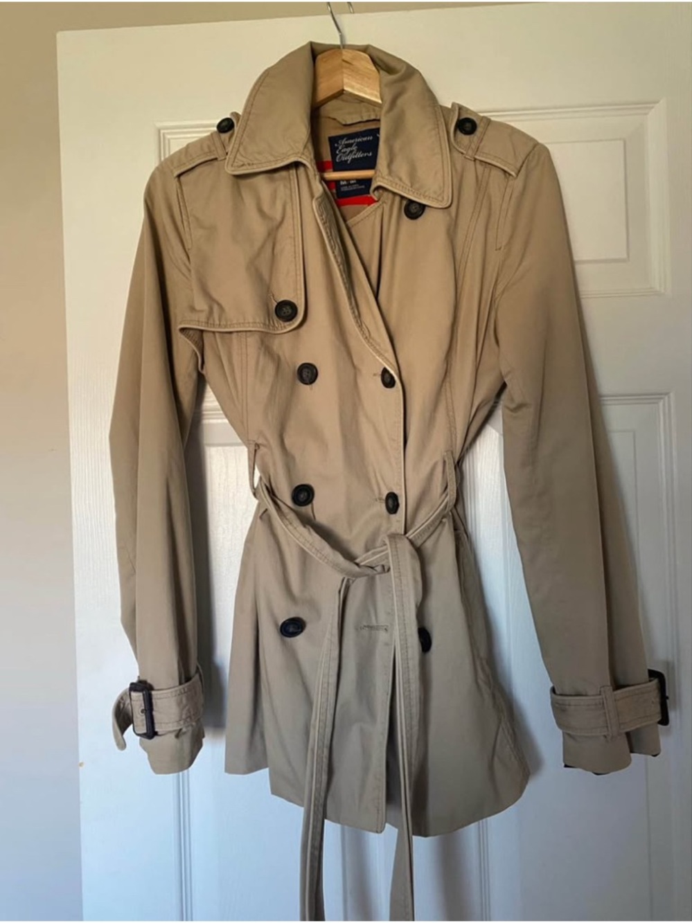 American Eagle Outfitters Beige Double-Breasted Trench Coat